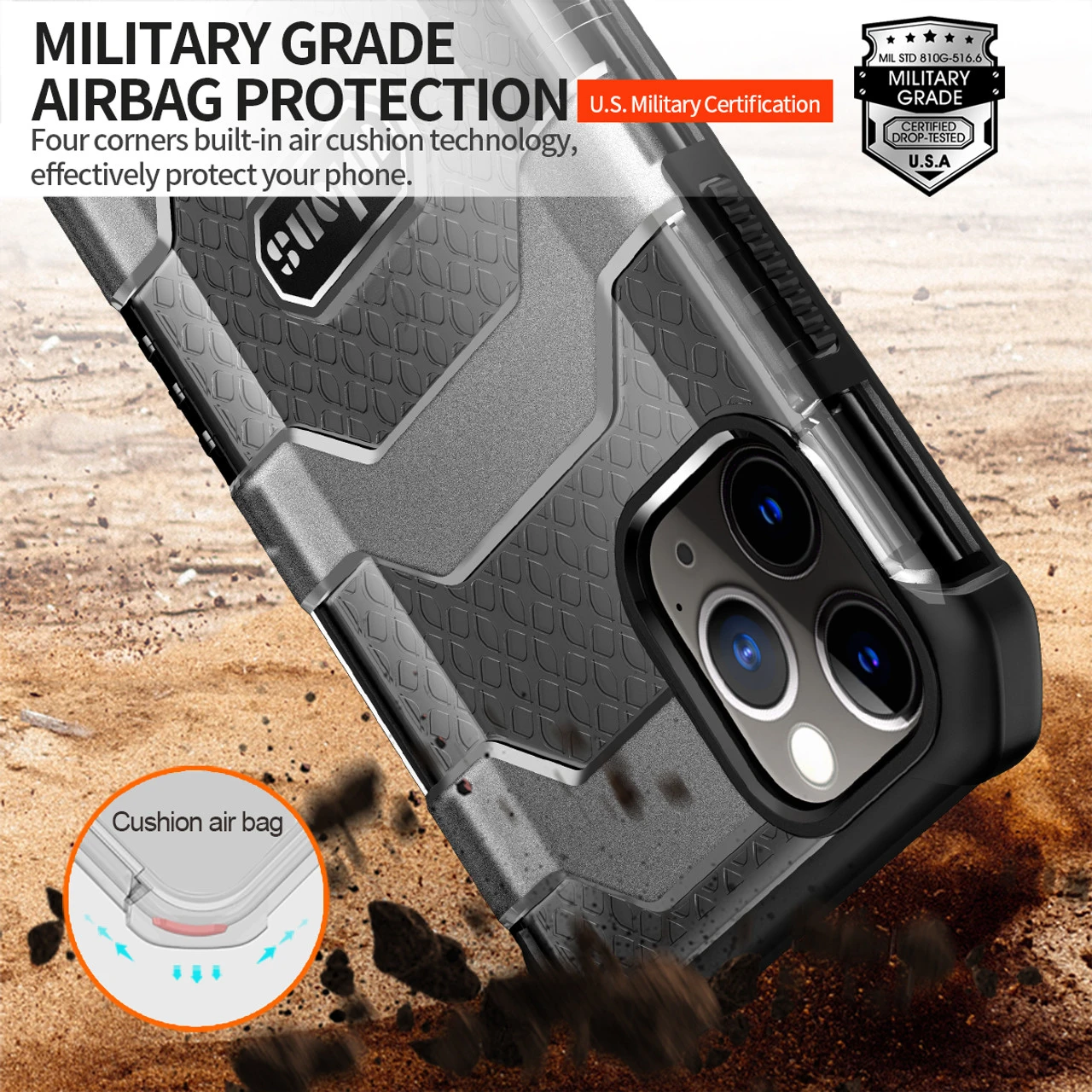 Black Military Grade Air Cushion 2M Drop Proof Case For IPhone 13 2 Black Military Grade Air Cushion 2M Drop Proof Case For IPhone 13 - Image 2
