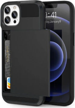 Black IPhone 13 Pro Max Slide Card Pocket Slim Armour Case