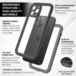 Black Waterproof Dirtproof Shock Proof Case For IPhone 13 Pro Max -Cheap NewCase Store iphone 13 pro max waterproof case 009 65041.1690165149