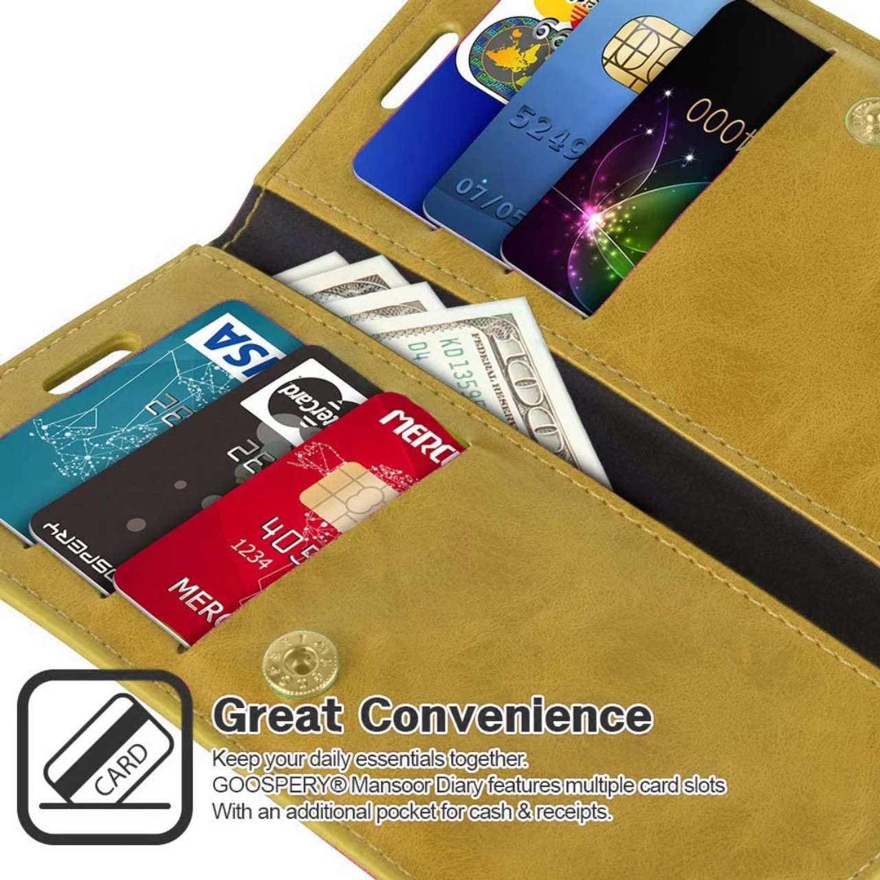 Gold Mercury Mansoor Diary Card Holder Wallet For IPhone 13 Pro 3 Gold Mercury Mansoor Diary Card Holder Wallet For IPhone 13 Pro - Image 3