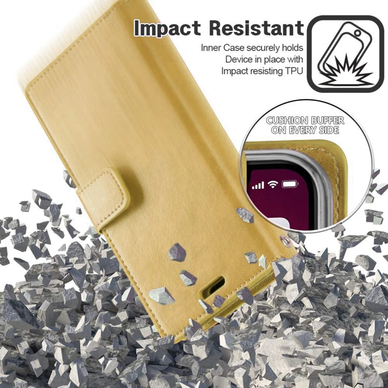 Gold Mercury Mansoor Diary Card Holder Wallet For IPhone 13 Pro 5 Gold Mercury Mansoor Diary Card Holder Wallet For IPhone 13 Pro - Image 5