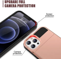 Rose Gold Slide Armor Case With Card Slot Holder For IPhone 13 Pro -Cheap NewCase Store iphone 13 pro slide armour rose gold 3 32697.1684895611