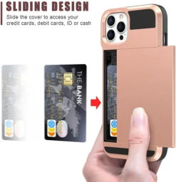 Rose Gold Slide Armor Case With Card Slot Holder For IPhone 13 Pro -Cheap NewCase Store iphone 13 pro slide armour rose gold 4 41047.1684895611