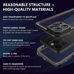 Black IPhone 13 Pro Waterproof Underwater Shock Proof Case -Cheap NewCase Store iphone 13 pro waterproof case 005 64341.1682992351