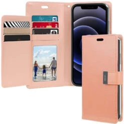 Rose Gold IPhone 13 Pro Max Rich Diary 6 Card Slot Wallet Case