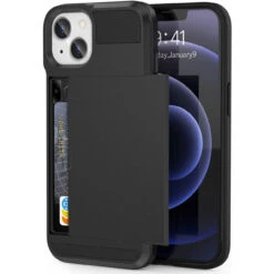 Black Slide Armor Credit Card Holder Case For IPhone 13