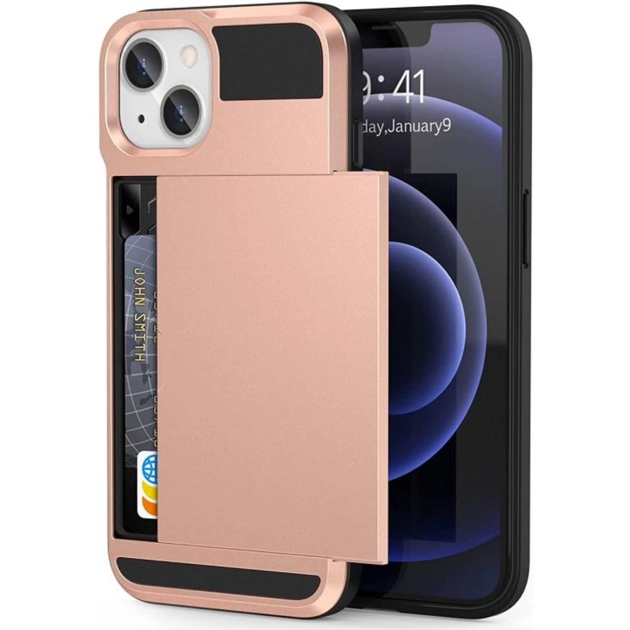 Rose Gold IPhone 13 Slide Card Pocket Slim Armour Case 1 Rose Gold IPhone 13 Slide Card Pocket Slim Armour Case
