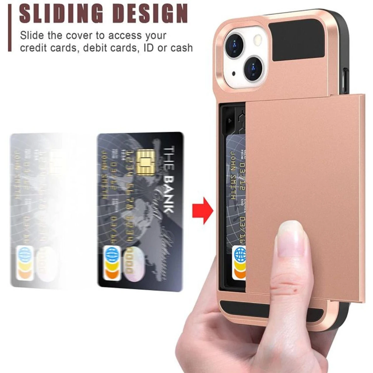 Rose Gold IPhone 13 Slide Card Pocket Slim Armour Case 5 Rose Gold IPhone 13 Slide Card Pocket Slim Armour Case - Image 5