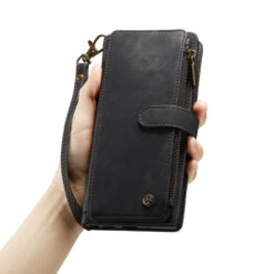 Black CaseMe C30 Zipper Folio Wallet Case Wrist Strap For IPhone 14 -Cheap NewCase Store iphone 14 caseme c30 black 6 54817.1692842714
