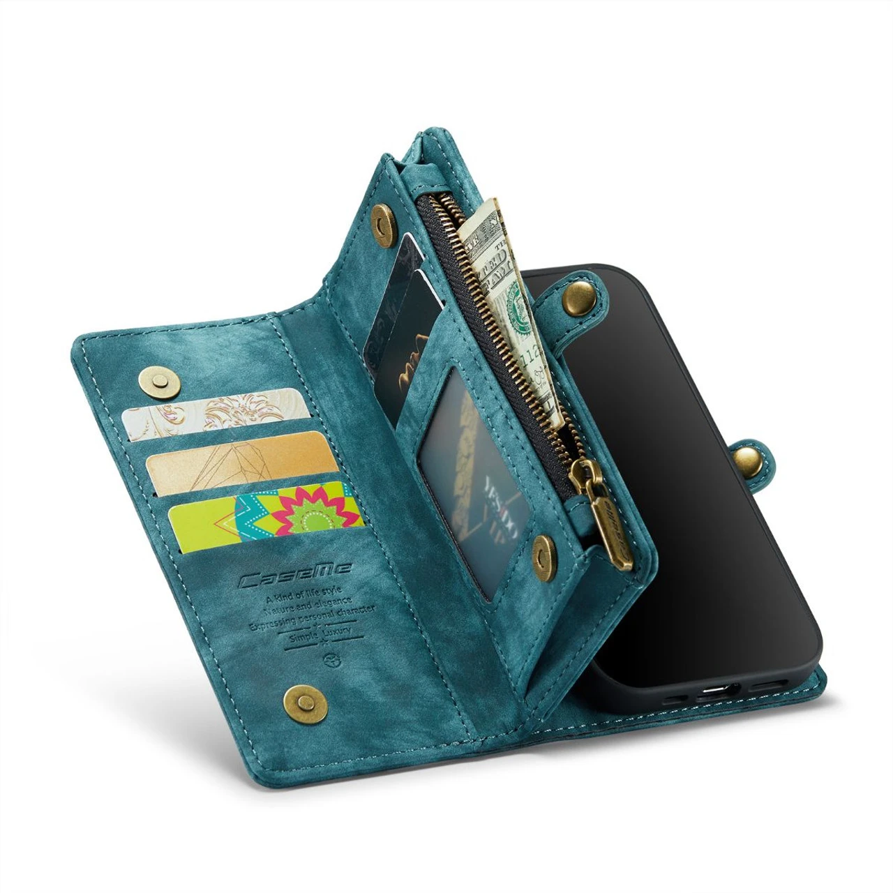 Blue IPhone 14 Multi-Functional 2 In 1 Zipper Purse Wallet Case 3 Blue IPhone 14 Multi-Functional 2 In 1 Zipper Purse Wallet Case - Image 3