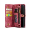 Red 2 In 1 Retro Zipper Wallet Magnetic Case For IPhone 14