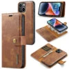 Brown IPhone 14 DG.Ming Magnetic Detachable Wallet Case With Card Slots