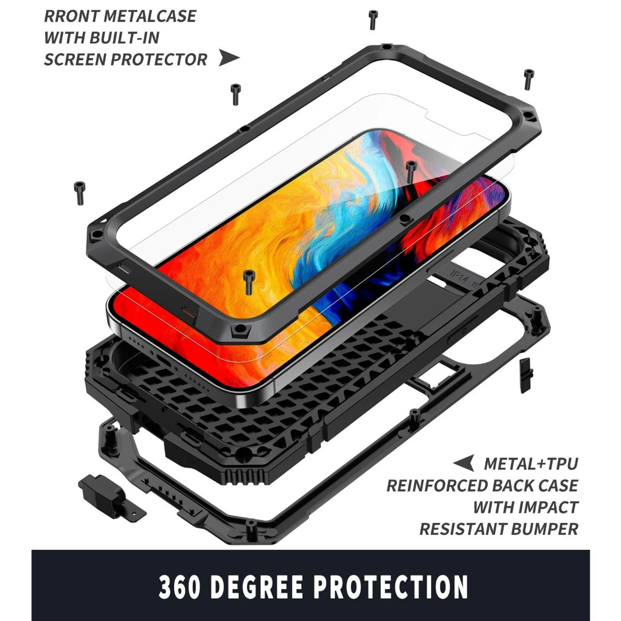 Black IPhone 14 Heavy Duty Military Metal Drop Proof Case 5 Black IPhone 14 Heavy Duty Military Metal Drop Proof Case - Image 5