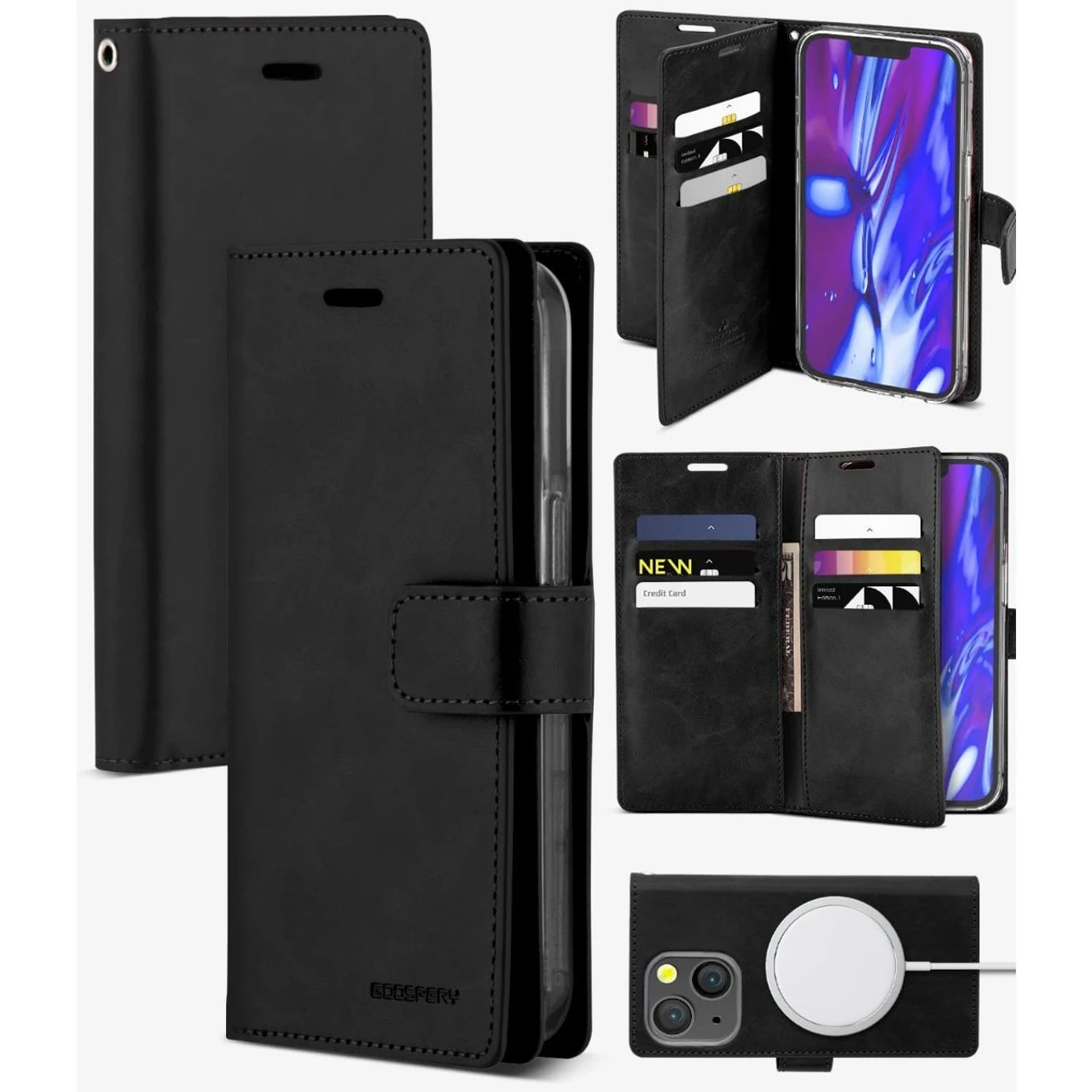 Black Genuine Mercury Mansoor Diary Wallet Case For IPhone 14 1 Black Genuine Mercury Mansoor Diary Wallet Case For IPhone 14
