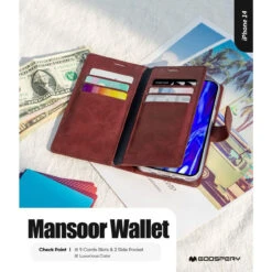 Wine Genuine Mercury Mansoor Diary Wallet Case For IPhone 14 -Cheap NewCase Store iphone 14 mercury mansoor diary wallet wine 8 34183.1679972930