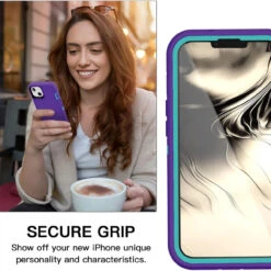 Purple IPhone 14 Tough Military Grade Drop Proof Defender Case -Cheap NewCase Store iphone 14 military grade defender case purple 8 90023.1673678493