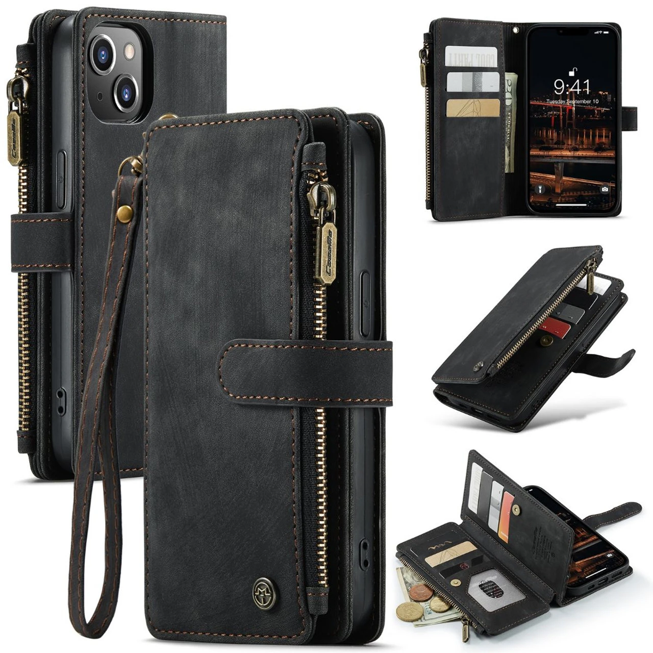 Black CaseMe C30 Wallet: Zipper Folio & Wrist Strap - IPhone 14 Plus 1 Black CaseMe C30 Wallet: Zipper Folio & Wrist Strap - IPhone 14 Plus