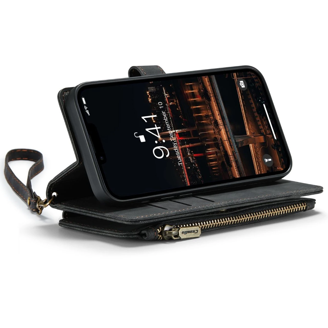 Black CaseMe C30 Wallet: Zipper Folio & Wrist Strap - IPhone 14 Plus 5 Black CaseMe C30 Wallet: Zipper Folio & Wrist Strap - IPhone 14 Plus - Image 5