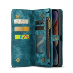 Blue 2 In 1 Retro Zipper Wallet Magnetic Case For IPhone 14 Plus -Cheap NewCase Store iphone 14 plus caseme multifunctional wallet blue 7 37228.1675730031