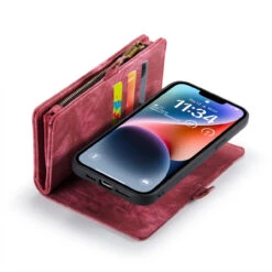 Red Multi-Functional 2 In 1 Zipper Purse Wallet Case For IPhone 14 Plus -Cheap NewCase Store iphone 14 plus caseme multifunctional wallet red 4 50988.1675730072