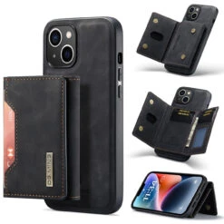 Black DG.Ming M2 Magnetic 2-in-1 Shockproof Wallet Case For IPhone 14 Plus