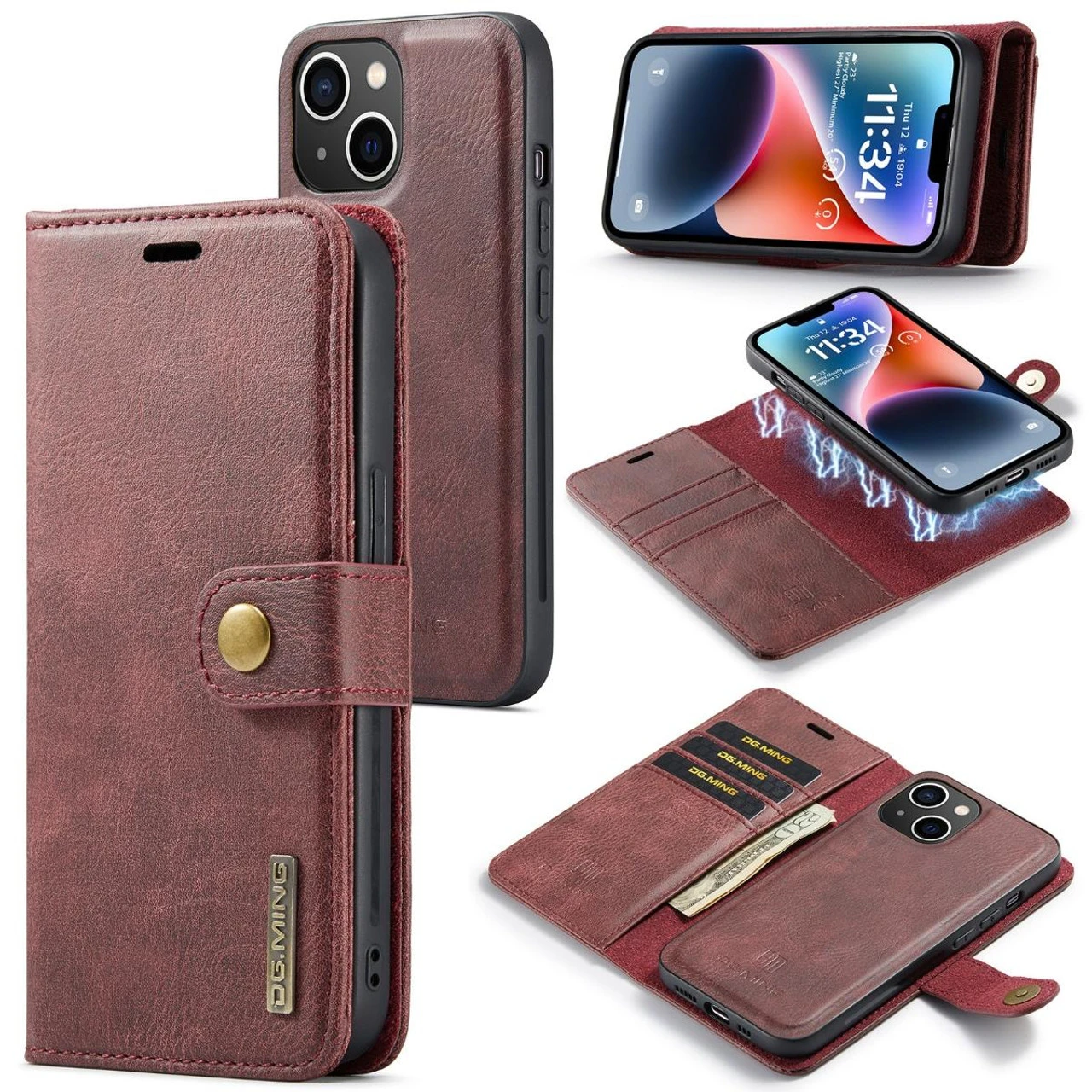 Red IPhone 14 Plus DG.Ming Luxury Leather Wallet With Magnetic Case Cover 1 Red IPhone 14 Plus DG.Ming Luxury Leather Wallet With Magnetic Case Cover