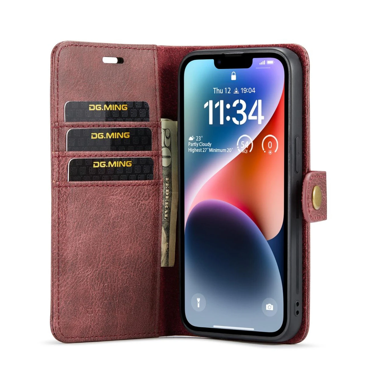 Red IPhone 14 Plus DG.Ming Luxury Leather Wallet With Magnetic Case Cover 4 Red IPhone 14 Plus DG.Ming Luxury Leather Wallet With Magnetic Case Cover - Image 4