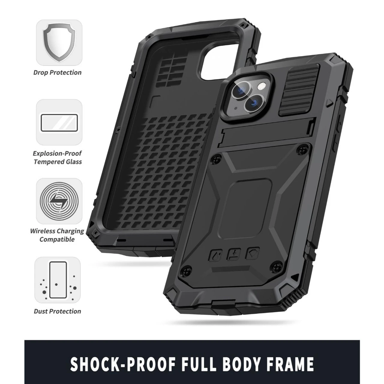 Black IPhone 14 Plus Full Body Extreme Tradies Metal Defender Case 4 Black IPhone 14 Plus Full Body Extreme Tradies Metal Defender Case - Image 4