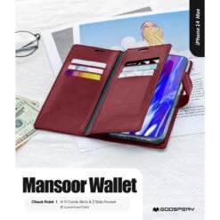 Wine Mercury Mansoor 9 Card Slot Wallet Case For IPhone 14 Plus -Cheap NewCase Store iphone 14 plus mercury mansoor diary wallet wine 6 32230.1679972960