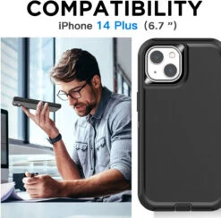 Black Tough Military Grade Drop Proof Defender Case For IPhone 14 Plus -Cheap NewCase Store iphone 14 plus military grade defender case black 4 89642.1674681687