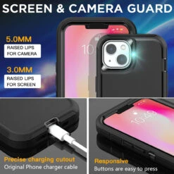 Black Tough Military Grade Drop Proof Defender Case For IPhone 14 Plus -Cheap NewCase Store iphone 14 plus military grade defender case black 5 69965.1674681687