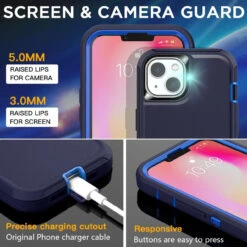 Navy IPhone 14 Plus Tough Military Grade Drop Proof Defender Case -Cheap NewCase Store iphone 14 plus military grade defender case navy 4 37630.1673678510