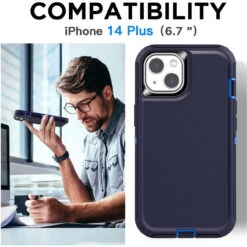 Navy IPhone 14 Plus Tough Military Grade Drop Proof Defender Case -Cheap NewCase Store iphone 14 plus military grade defender case navy 6 45197.1673678510