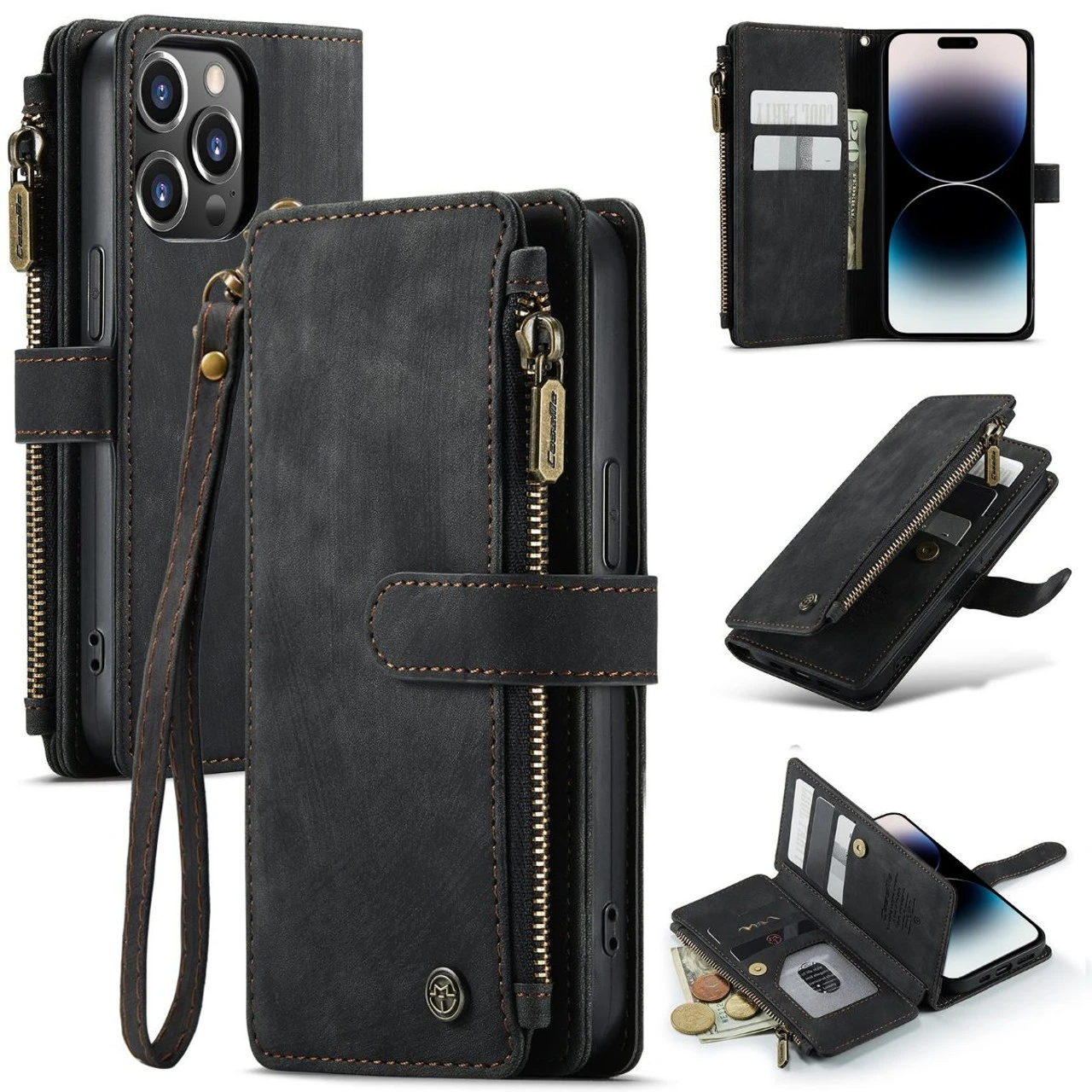 Black CaseMe C30 Wallet Case With Zipper Folio & Wrist Strap For IPhone 14 Pro 1 Black CaseMe C30 Wallet Case With Zipper Folio & Wrist Strap For IPhone 14 Pro