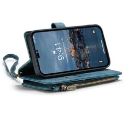 Blue CaseMe C30 Wallet Case With Zipper Folio & Wrist Strap For IPhone 14 Pro -Cheap NewCase Store iphone 14 pro caseme c30 blue 4 15376.1692844796
