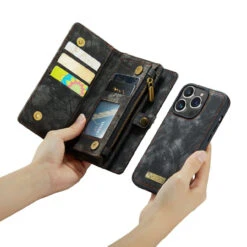 Black Wallet Zipper Purse Removeable Magnetic Case For IPhone 14 Pro -Cheap NewCase Store iphone 14 pro caseme multifunctional wallet black 11 36402.1692842918