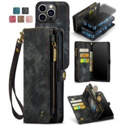 Black Wallet Zipper Purse Removeable Magnetic Case For IPhone 14 Pro -Cheap NewCase Store iphone 14 pro caseme multifunctional wallet black 8 47239.1692842918