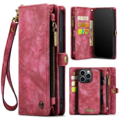 Red IPhone 14 Pro Multi-Functional 2 In 1 Zipper Purse Wallet Case -Cheap NewCase Store iphone 14 pro caseme multifunctional wallet red 2 60063.1692842931