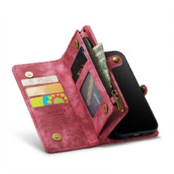 Red IPhone 14 Pro Multi-Functional 2 In 1 Zipper Purse Wallet Case -Cheap NewCase Store iphone 14 pro caseme multifunctional wallet red 5 54031.1692842931