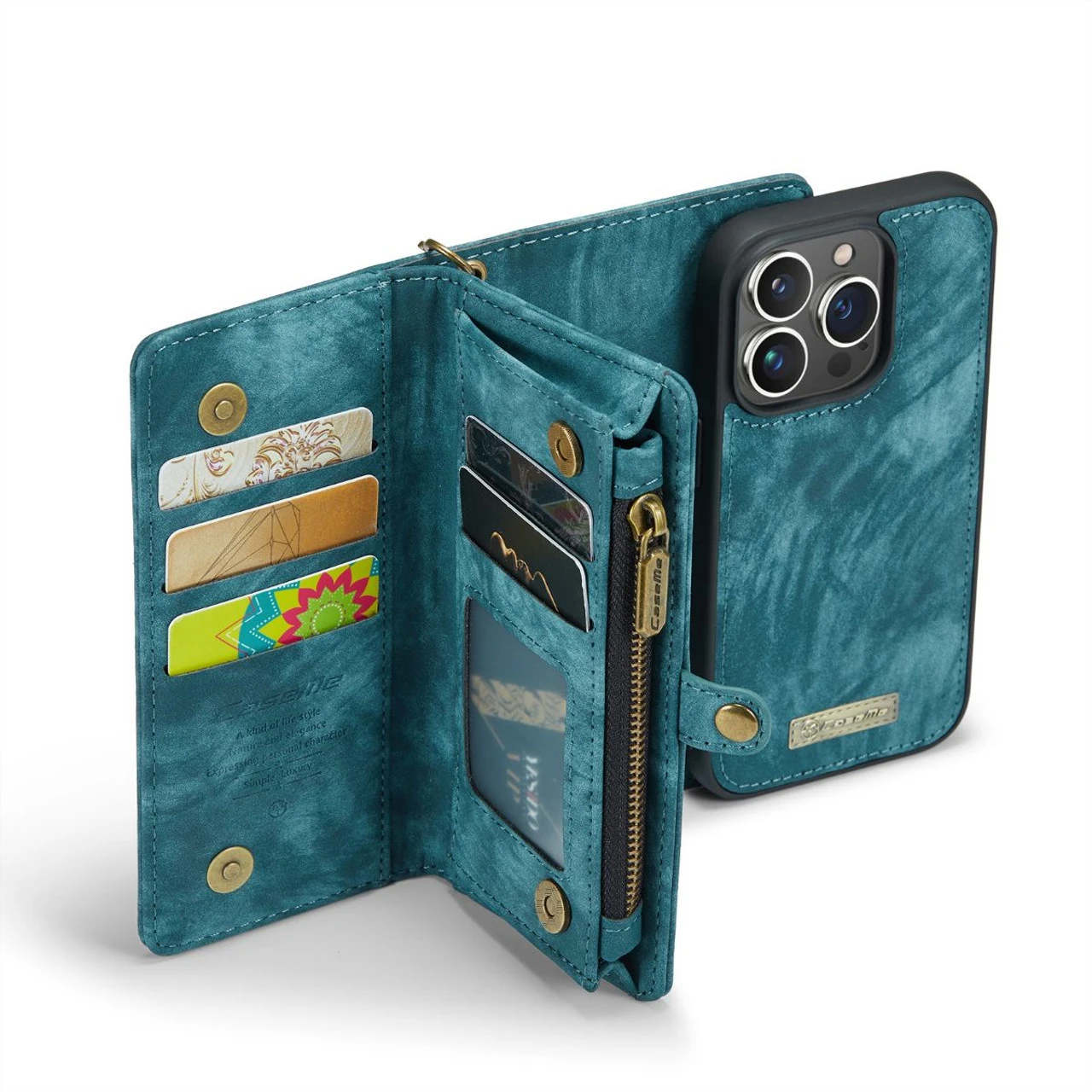 Blue IPhone 14 Pro Max Multi-Functional 2 In 1 Zipper Purse Wallet Case 2 Blue IPhone 14 Pro Max Multi-Functional 2 In 1 Zipper Purse Wallet Case - Image 2