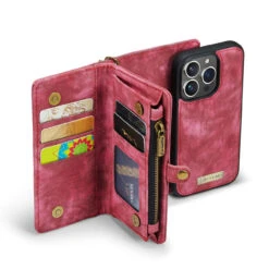 Red IPhone 14 Pro Max Multi-functional 2 In 1 Purse Wallet Magnetic Case -Cheap NewCase Store iphone 14 pro max caseme multifunctional wallet red 2 59789.1692842957