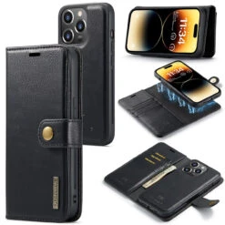 Black DG.Ming 2 In 1 Leather Wallet Removable Magnetic Case For IPhone 14 Pro Max