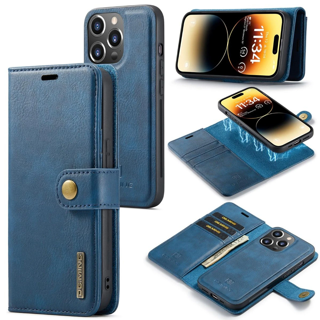 Blue DG.Ming Textured 3 Card 1 Cash Wallet Magnetic Case For IPhone 14 Pro Max 1 Blue DG.Ming Textured 3 Card 1 Cash Wallet Magnetic Case For IPhone 14 Pro Max
