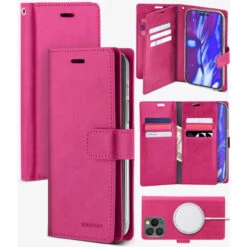 Hot Pink Genuine Mercury Mansoor Diary Wallet Case For IPhone 14 Pro Max