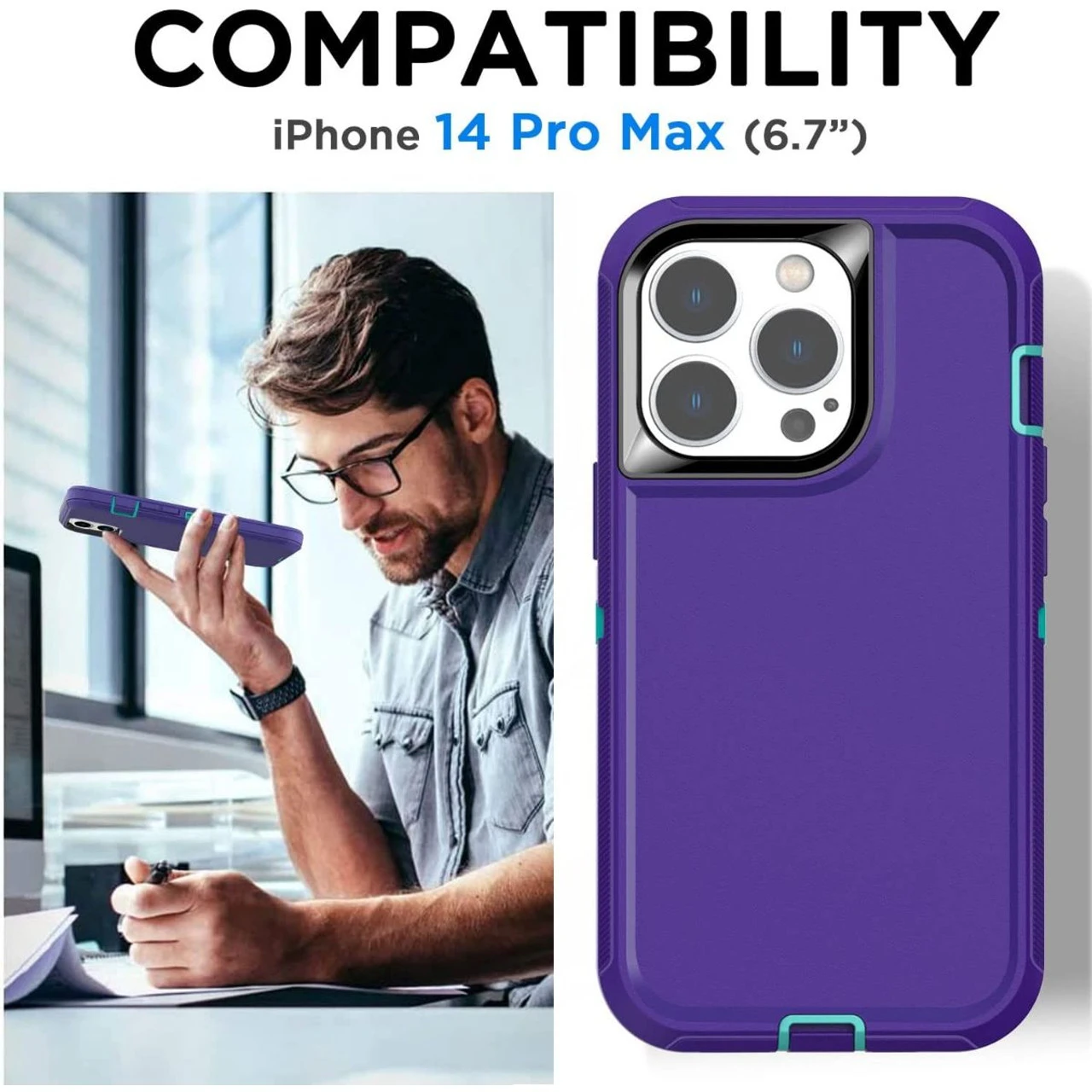 Purple Rugged Full Body Heavy Duty Shock Proof Case For IPhone 14 Pro Max 6 Purple Rugged Full Body Heavy Duty Shock Proof Case For IPhone 14 Pro Max - Image 6
