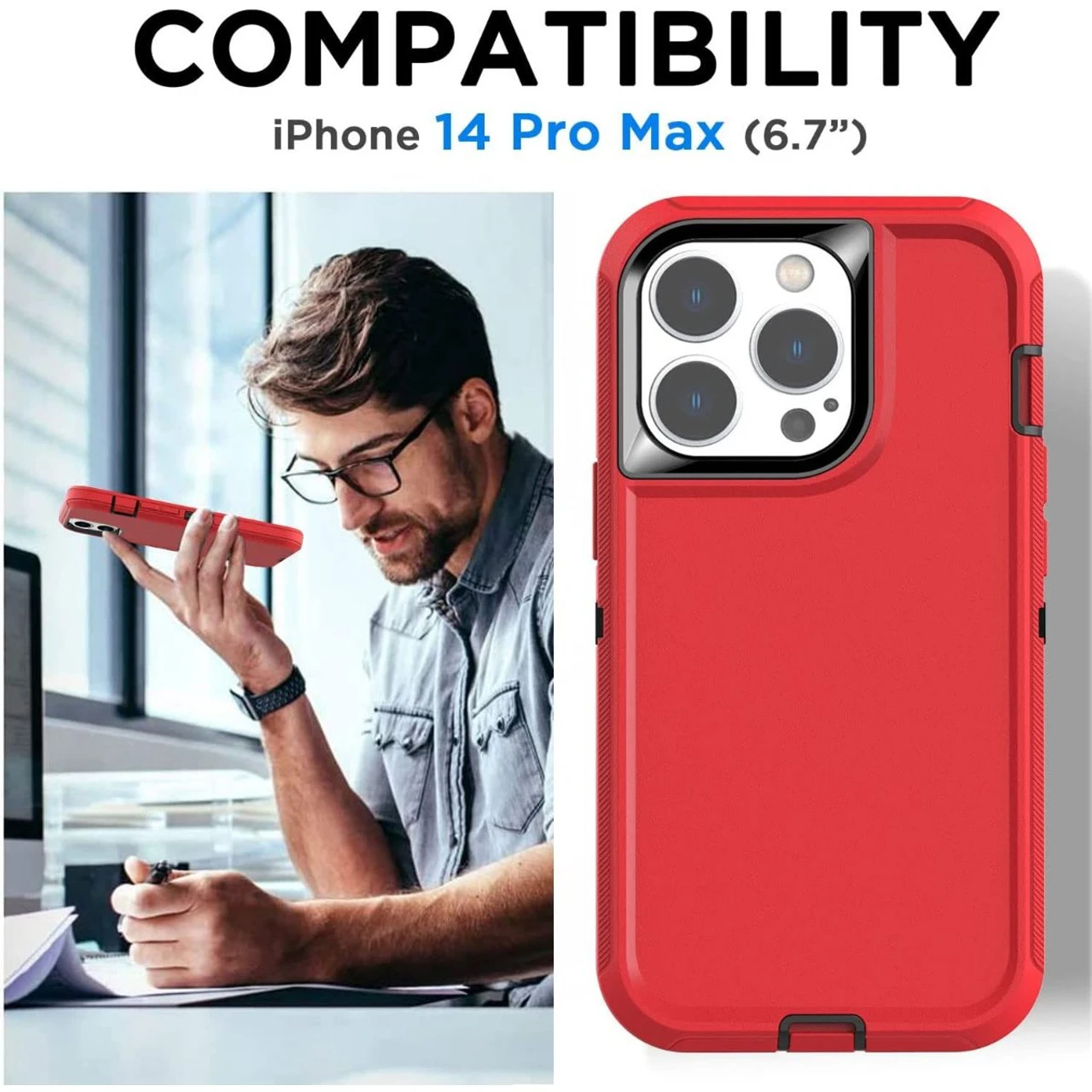 Red Military Full Body Shock Proof Defender Case For IPhone 14 Pro Max 2 Red Military Full Body Shock Proof Defender Case For IPhone 14 Pro Max - Image 2