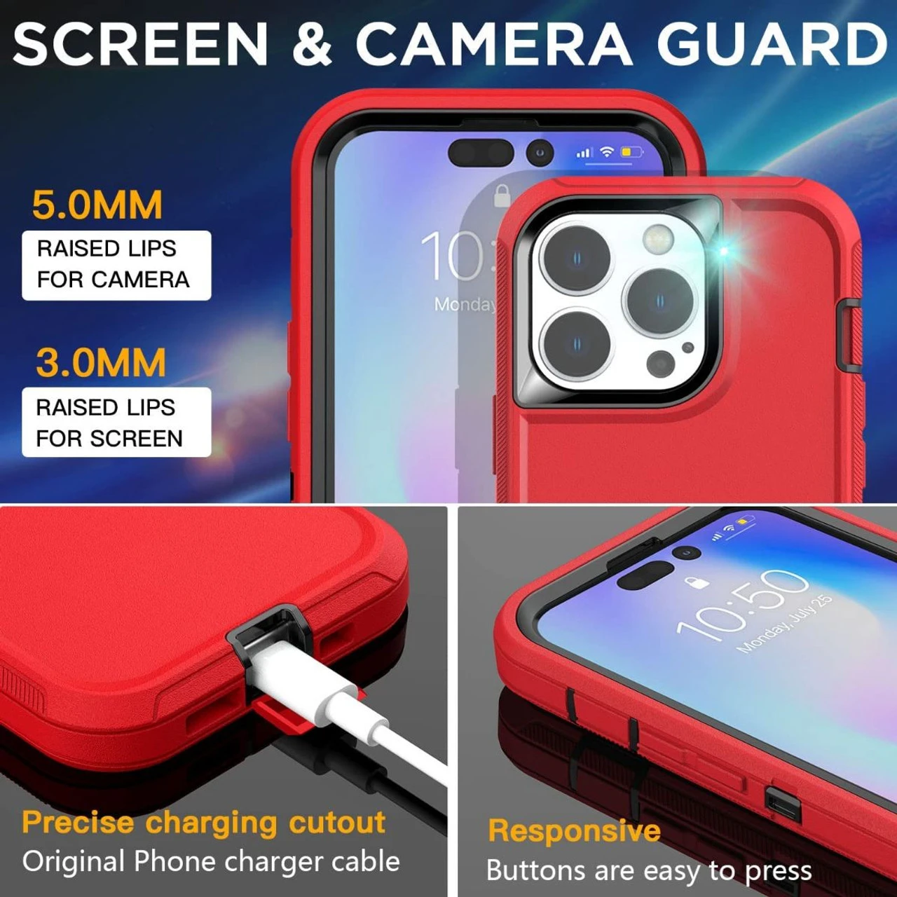 Red Military Full Body Shock Proof Defender Case For IPhone 14 Pro Max 5 Red Military Full Body Shock Proof Defender Case For IPhone 14 Pro Max - Image 5
