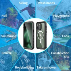 Black Waterproof Heavy Duty Magsafe Case For IPhone 14 Pro Max -Cheap NewCase Store iphone 14 pro max waterproof case black 5 83335.1691406898
