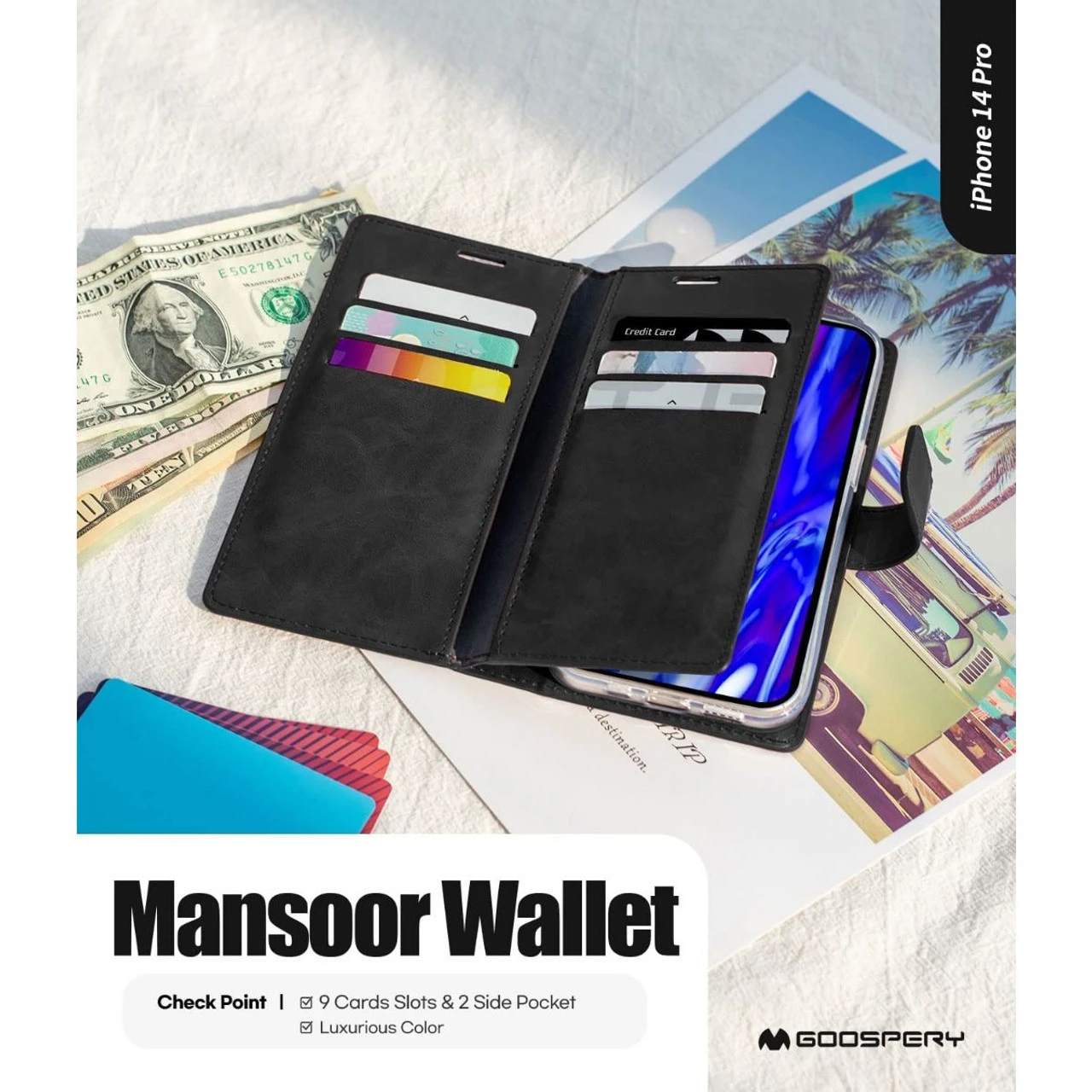 Black Mercury Mansoor Diary Card Holder Wallet For IPhone 14 Pro 5 Black Mercury Mansoor Diary Card Holder Wallet For IPhone 14 Pro - Image 5