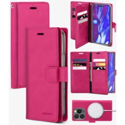 Hot Pink Mercury Mansoor Diary Flip Wallet Case For IPhone 14 Pro